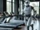 AI Productivity Tools to Optimize Workflow: Boosting Efficiency in the Digital Age AI Robot running on a threadmill in a gym symbolizing AI tools for productivity and workflow optimization for boosting efficiency in the digital age