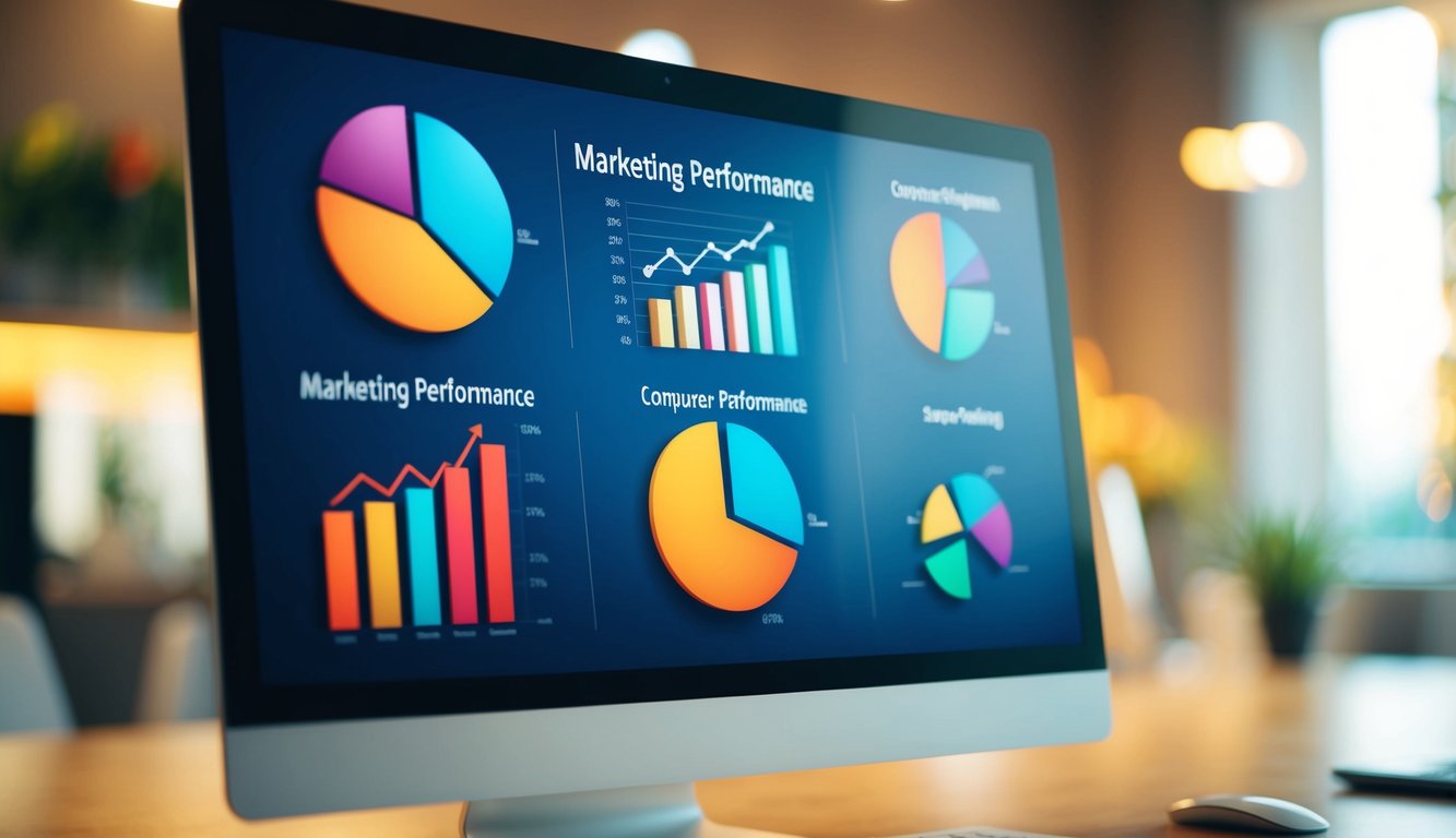 A computer screen displaying various charts and graphs related to marketing performance